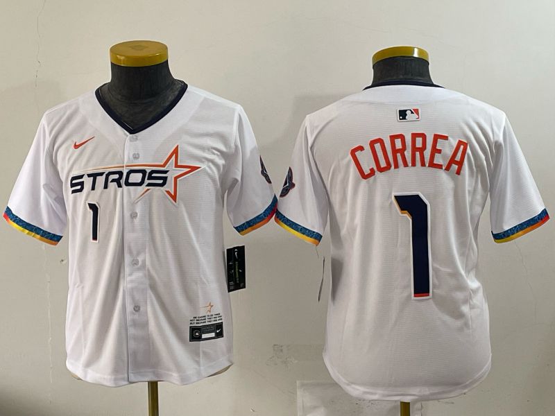 Youth 2025 Houston Astros #1 Correa White Four generations Joint Name Nike MLB Jersey style 05->youth mlb jersey->Youth Jersey